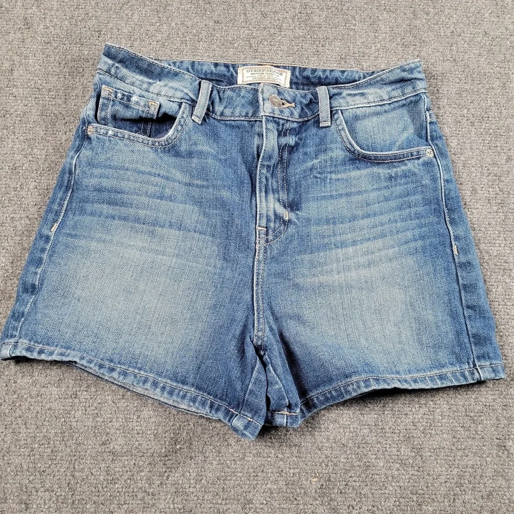 Guess Medium Blue High-Rise Denim Shorts - Picture 1 of 9